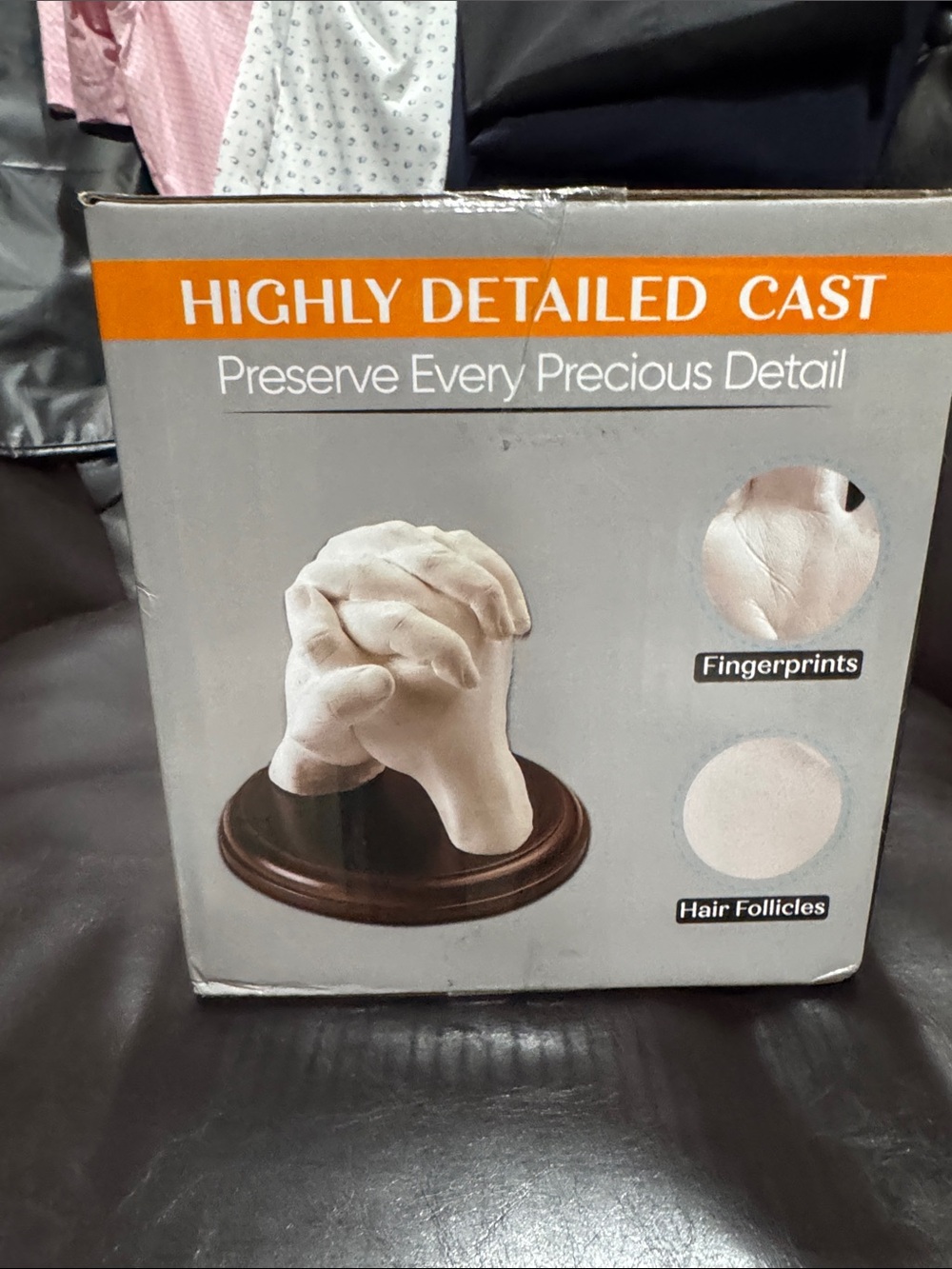 Highly Detailed Cast Hands Keepsake Sculpture - White with Dark Brown Base